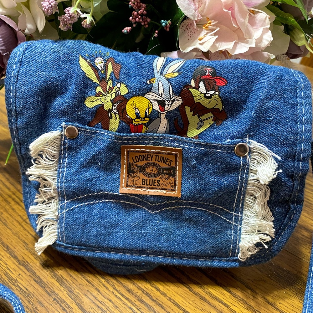 Vintage 1996 Looney Tunes Blue Mini Bag Denim Jean Collectors Cartoon Crossbody
